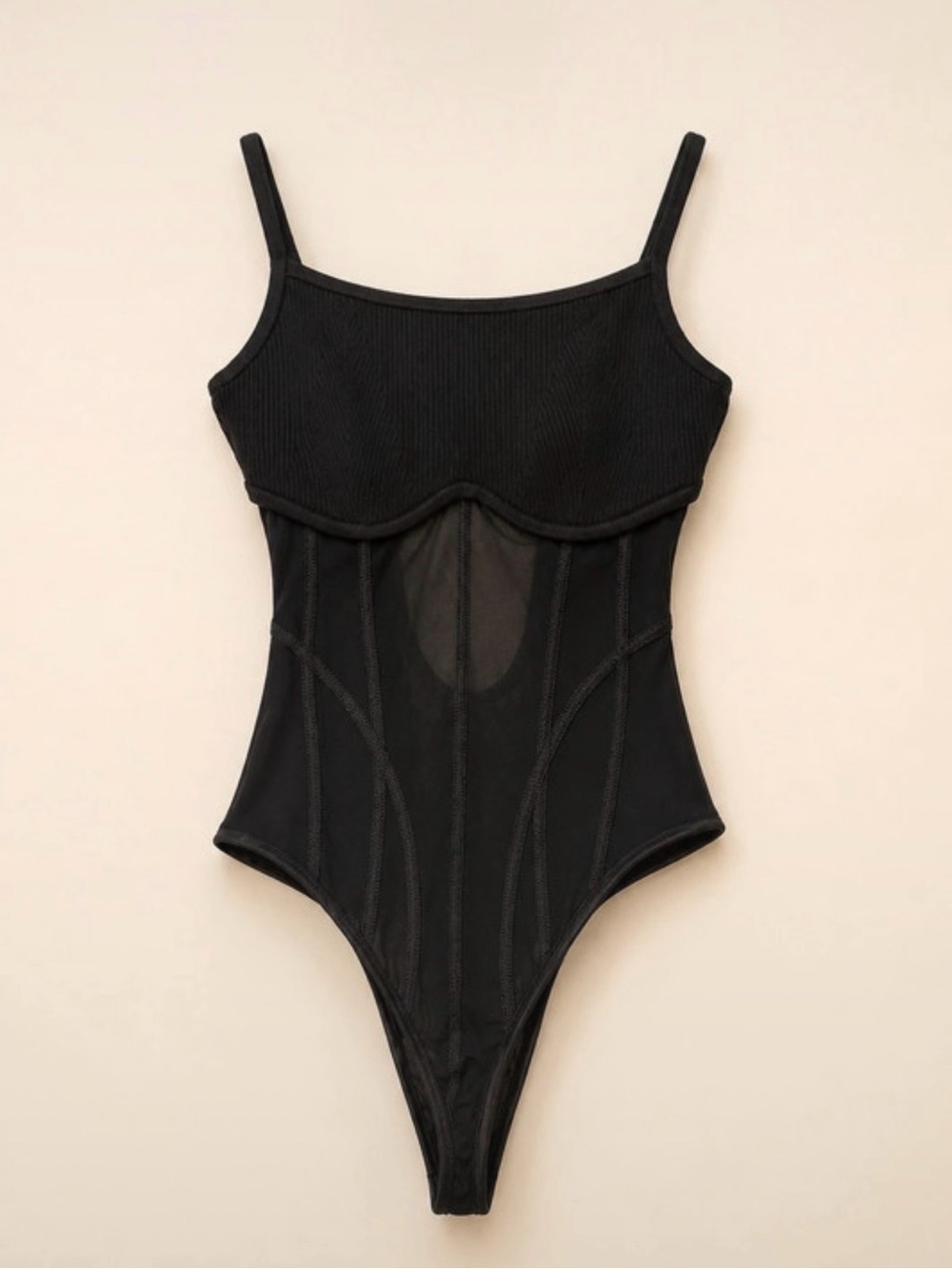Guess Black Sheer Mesh Shaping Bodysuit